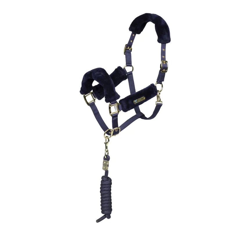 Shires ARMA Faux Fur Headcollar and Lead Rope - Navy